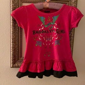 🌷 Brooklyn Girl, size 5, pink cotton top with ruffles